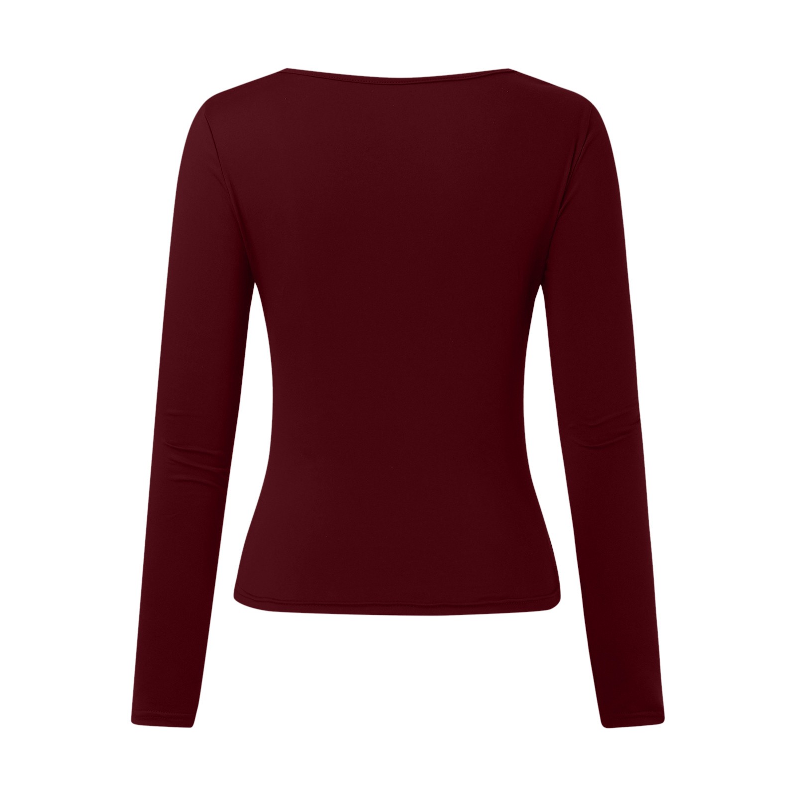 thumbnail image 5 of Top corto ajustado de manga larga para mujer: camiseta ajustada con cuello redondo, poliéster y spandex, diseño básico liso para hacer ejercicio, yoga y estilo informal., 5 of 5